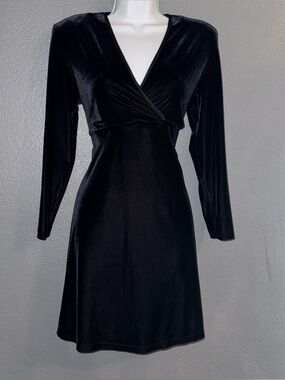 Vintage K.C. Spencer Black Velveteen Velvet Long Sleeve Dress Womens Large 12
